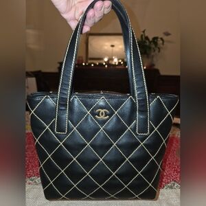 Authentic Pre-loved CHANEL Black and Gold Wild Stitch Quilted Tote